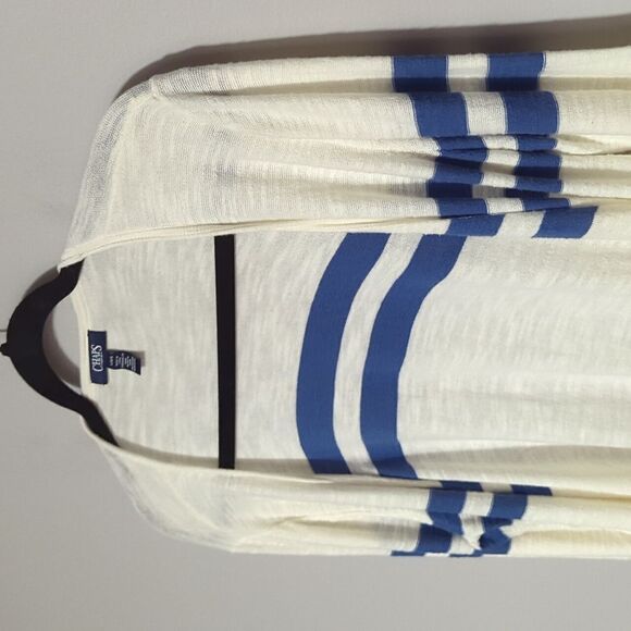 CHAPS White and Blue Striped Open Front Cardigan - Picture 2 of 6